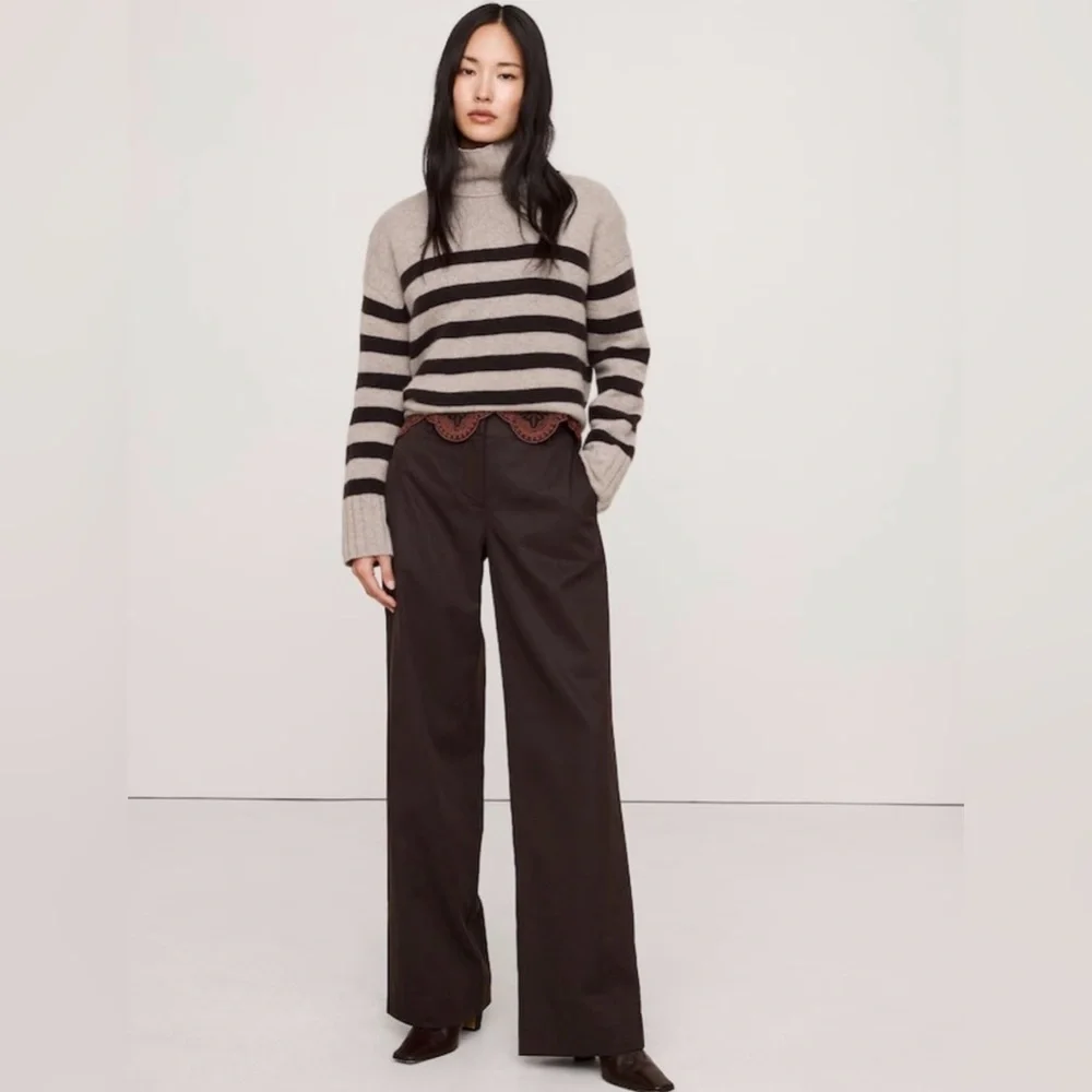 NWT Banana Republic Wide Leg Everyday Ganache Brown Pant Sz L/P (#713473)